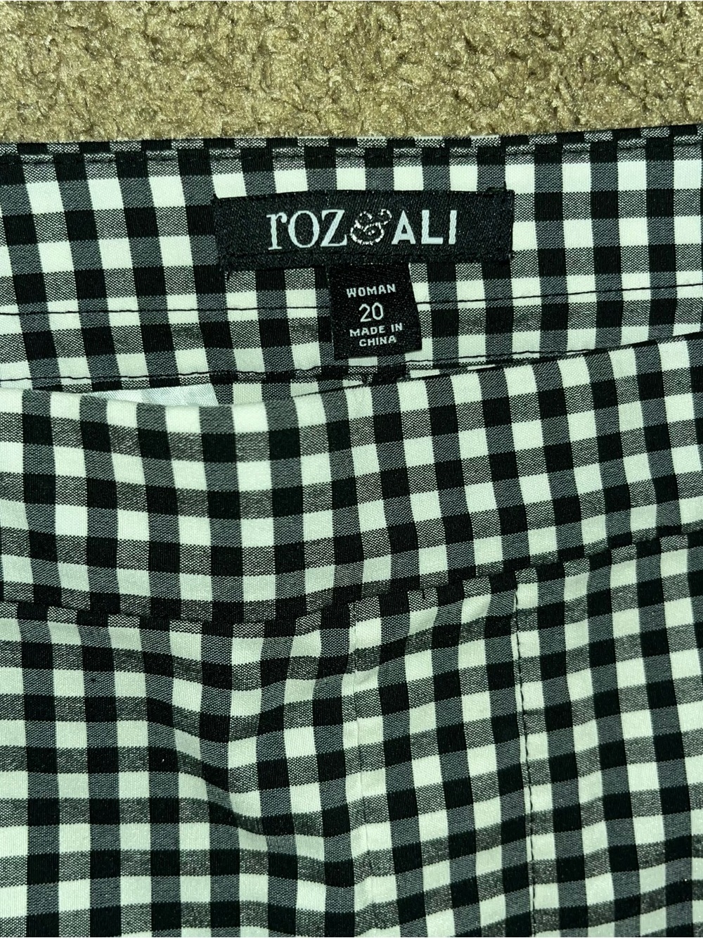 Roz & Ali Black and White Gingham Ankle Pants with Pom Trim - Picture 2 of 3